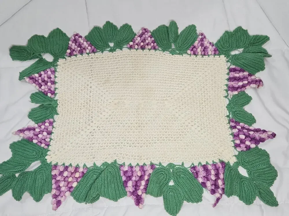 Vintage Crocheted Doily With Grape Clusters 21